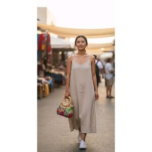 Handmade Mexican Basket Purse Hot Pink Flower Tote Bag Circle Handles Boho Beach